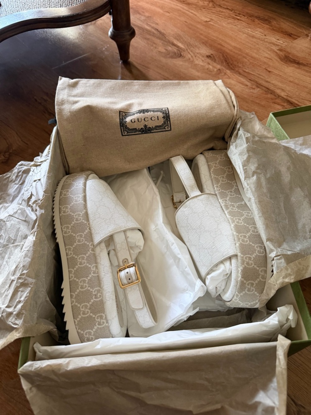 Gucci Cream Monogram Platform Slingback Sandal - Picture 7 of 8